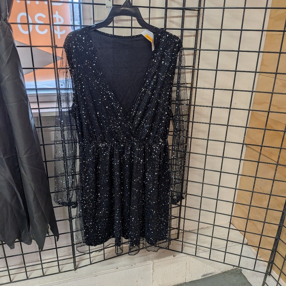 New Women's Large Black Sparkle Dress